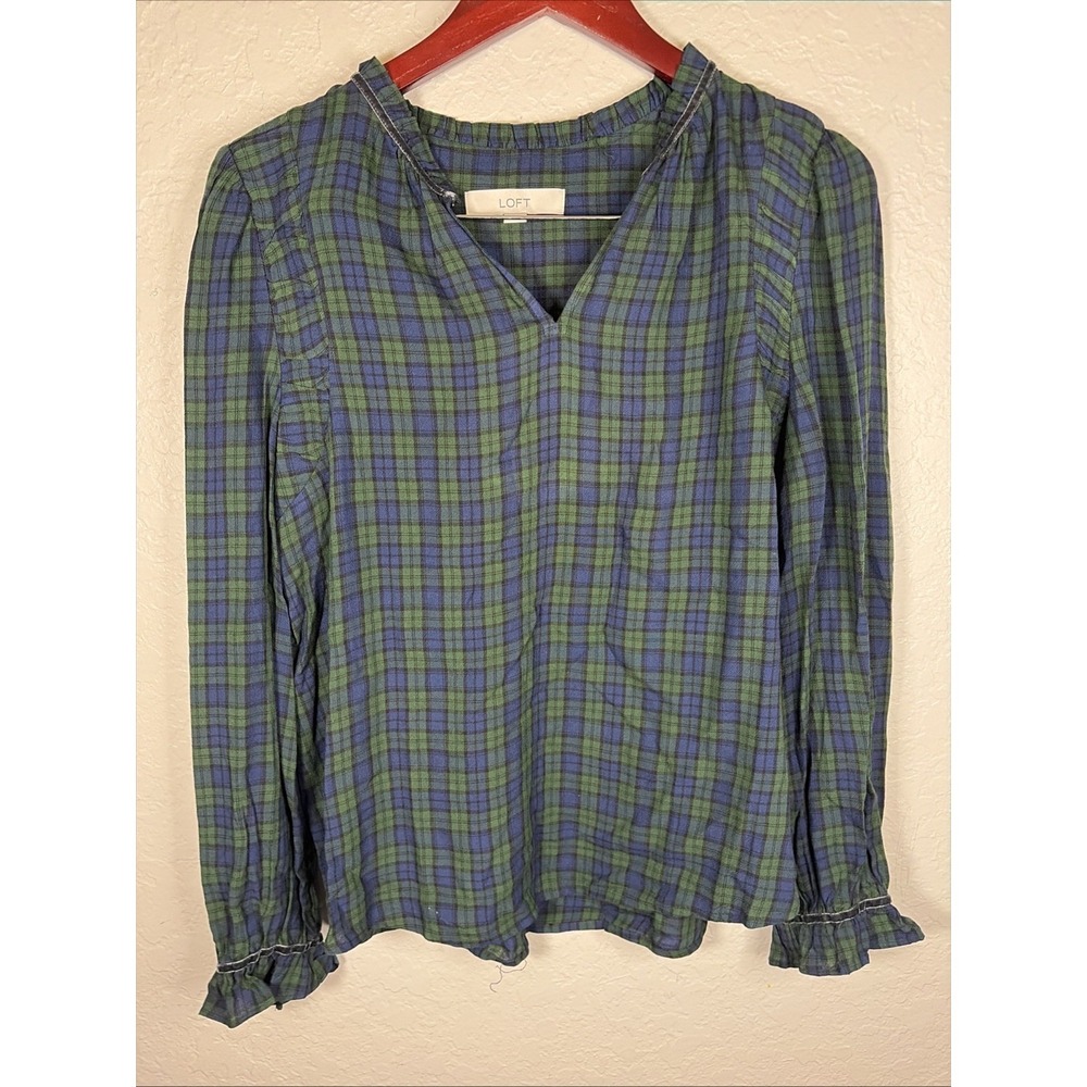 Women's Loft Rayon Flannel-Colored Pullover Blouse, Keyhole, Size Medium